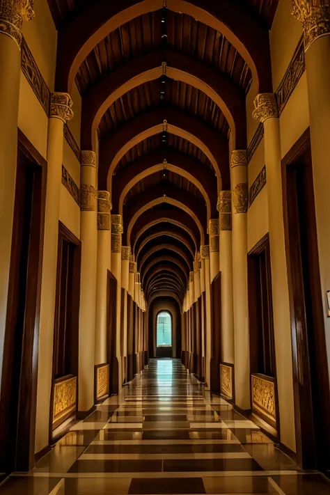 temple，Long corridor，religion，A deep，Near dark and far bright