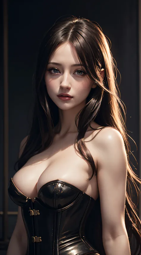 Andrea Riseborough, nude corset sexy clothes, stand in front of the Eiffel Tower, character portrait, 4 9 9 0 s, long hair, intricate, elegant, highly detailed, digital painting, artstation, concept art, smooth, sharp focus, illustration, art by wlop, char...