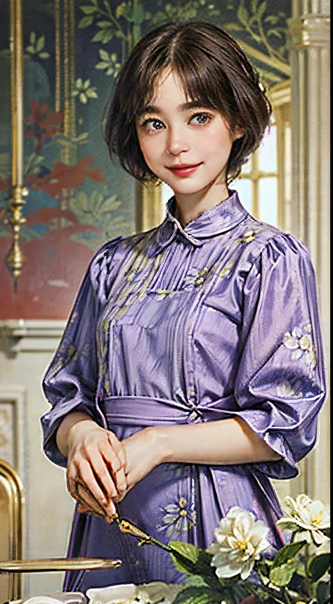 122
(a 20 yo woman,is standing), (A hyper-realistic), (high-level image quality), ((beautiful hairstyle 46)), ((short-hair:1.2)), (Gentle smile), (brest:1.1), (lipsticks), (florals), (Luxurious room), (Depth of field is deep), (Escher&#39;s mysterious pain...