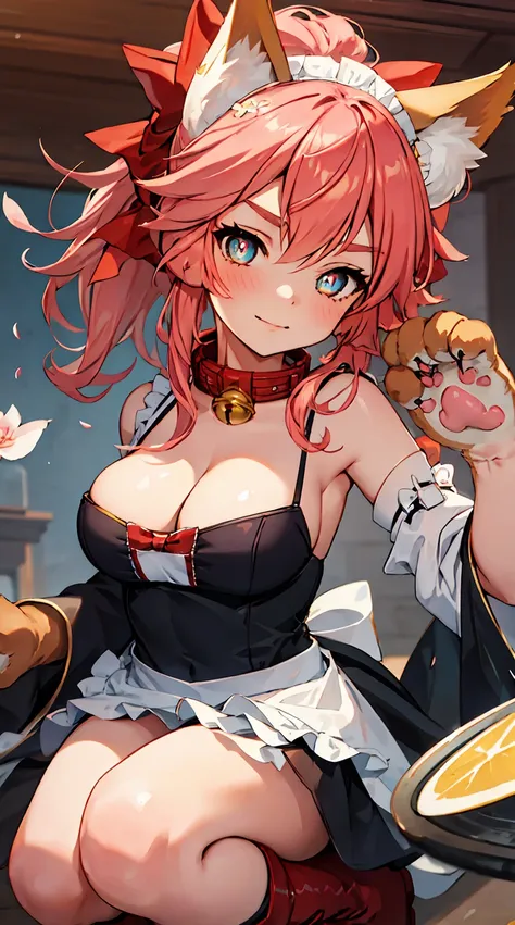 Cats Paw Boots、cat hand、((cleavage)), luxurious backdrop, (Raw photo:1.2),（（best qualtiy））， （（tmasterpiece））， （detail：1.4）， Beautiful maid clothes，（HighDynamicRange），Ray traching，NVIDIA RTX，Hyper-Resolution，illusory 5，sub-surface Scattering，PBR Textures，po...