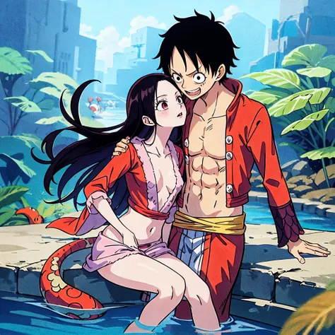 Monkey d Luffy, boa Hancock, that are kissing under water, trending on pixiv trending, top rated on pixiv, popular on pixiv, ), featured on pixiv,onepiece, oda,onepiece,1boy,1girl,