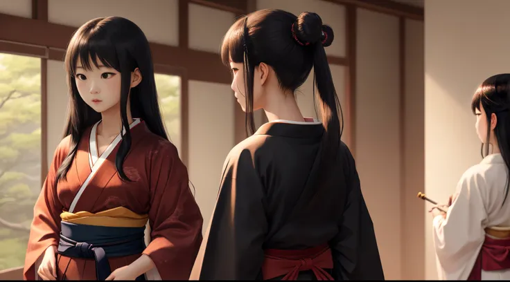 Rin has long black hair tied at the back of her neck.々A brave and brave girl。Wearing a manly kimono and hakama。Holding a naginata。