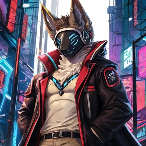 cyber punk style，Company executives，male people，Canine ears，Loose coat，the only person