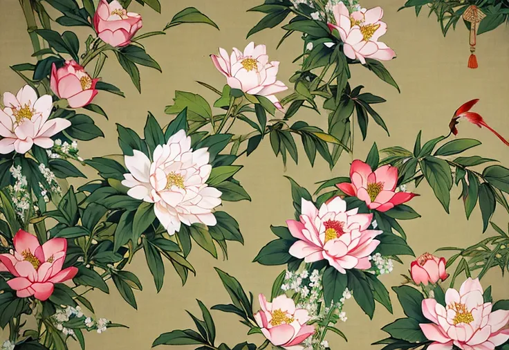 gongbi:1.3,Chinese big breasts,florals,bamboo，grassy,ventania,Temple 8k wallpaper:1,