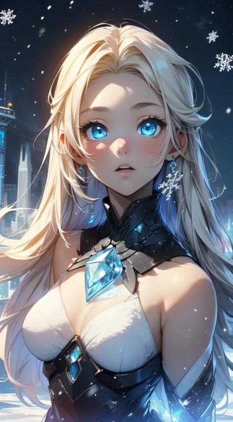 top-quality、Top image quality、​masterpiece、Android Girl((blue mechanic body、sixteen years old、teen ager、White Mechanical Body、Best Bust、big bast,Beautiful light blue eyes、Breasts wide open, a blond、A slender,Large valleys、dye ones cheeks red、Leaning forwar...