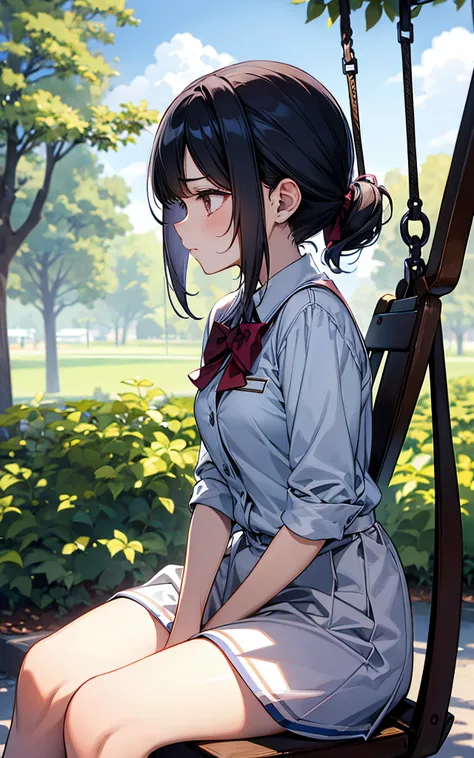 natta、sat on a swing in the park、She is wearing a high school uniform、A melancholy look、I got closest to that profile.