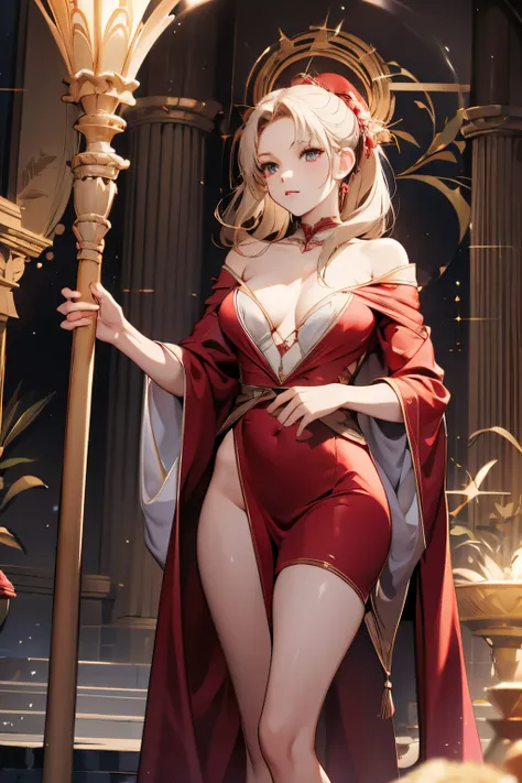 femele, flat breast, scarlet robe, Luxury rod