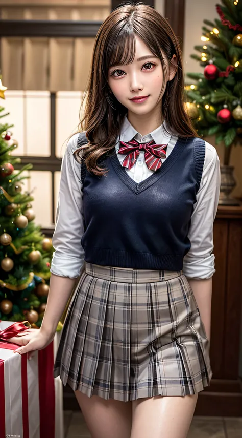 (1 cute girls), Extremely cute, Amazing face and eyes, (Beautiful lovely smile), (extremely detailed beautiful face), bright and shiny lips, (School uniform, Pleated skirt:1.3), (Best Quality:1.4), (hyper quality), (Ultra-detailed), (Hyper-realistic, Photo...