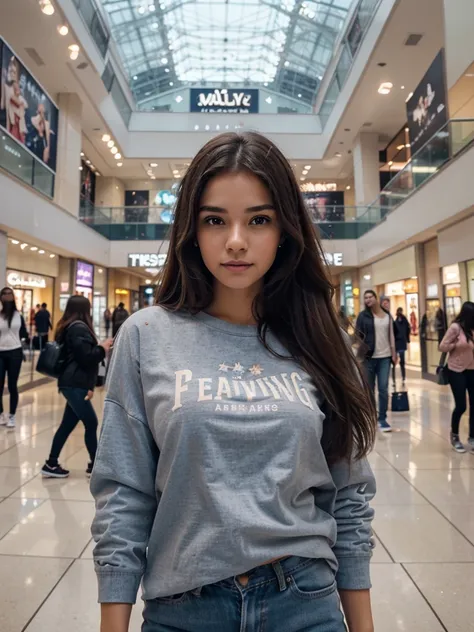 person posing in a mall clothing store, best quality, 1girl, blur background, bokeh,(mall:1.4), ((wearing casual clothes)), gorgeous, beautiful detailed sky, (dynamic pose:1), soft lightning, wind, ((portrait:1.4)).