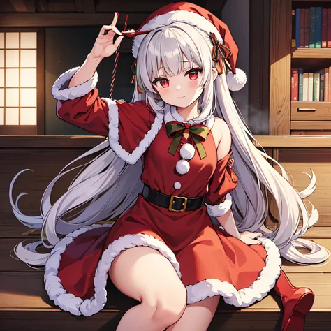 best quality,4k,8k,highres,masterpiece:1.2,1girl,((nakiri ayame)),santa claus clothes,white color hair