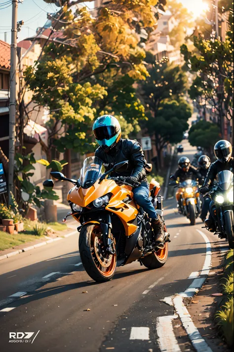 motorcycles are driving down a road with people riding on it, riding a motorbike down a street, touring, riding on the road, riding a motorcycle, motorbiker, biker, one motorbike in center of frame, riding a motorbike, r6, motorcycles, active, riding in th...