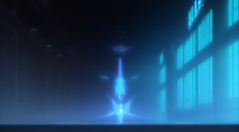 Animation scene of a woman standing in a dark room with blue light, Screenshots from the 2012 animation, Screenshot of the animated movie, A destiny anime style/overnight with, grand order of destiny, 2 0 1 9 animation screenshots, Holograms hover around h...