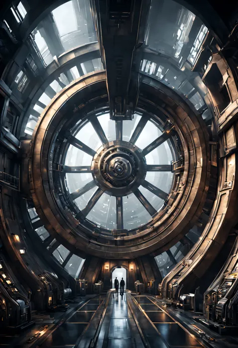 （very unified cg scene design），（giant sci-fi elevator to outer space），complex structure，gear wheel，titanium alloy，sophisticated ...