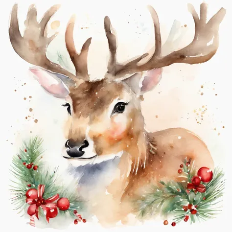 Christmas cute face animal children Christmas illustration postcard style