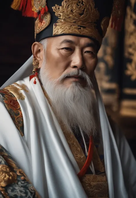 Immortal Taoist priest，with a white beard，Wearing a white Taoist uniform