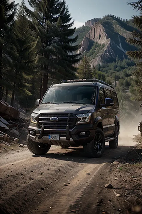 4x4 off-road van, hyper detailed, ultra textured, cinematic lighting, dramatic lighting, natural lighting, octane rendering, volumetric lighting, 8k