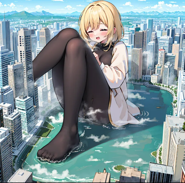 NSFW，​​clouds， looking over city， mountain ranges， tmasterpiece, Best quality at best, The content is very detailed,tmasterpiece,Best quality at best,offcial art,extremely detaild的 CG unified 8k wallpapers，{{{A giantess}}}，Huge girl，1个Giant Breast Girl，mod...