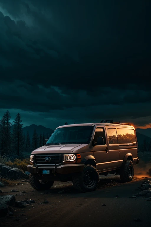 4x4 off-road van, hyper detailed, ultra textured, cinematic lighting, dramatic lighting, natural lighting, octane rendering, volumetric lighting, 8k