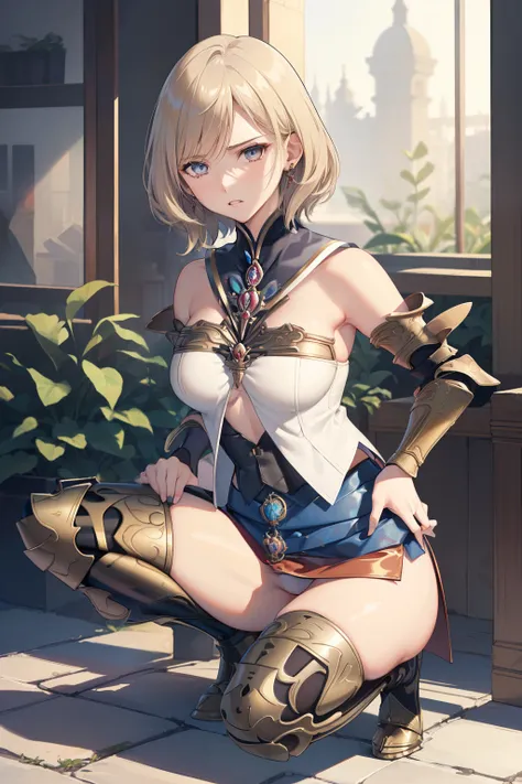 (the golden ratio,masutepiece, of the highest quality, Best Quality, Beautiful and aesthetic:1.2), ighly detailed, Colorful,highest details, (Adults,age19,1girl in, Solo, Final Fantasy 12,Ashelia, shorth hair, short-hair,Ashelia Costume, Colossal tits, a m...