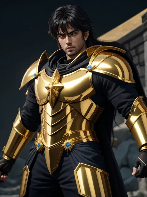 Saint Seiyan the return of the saint, Saint Seiya, knights of zodiac girl, Deus. dramatic gold blue lighting, Portrait Knights of the Zodiac, joseph joestar, unreal motor render Sao Seiya, cetro, Deus grego no estilo mecha, usando armadura dourada, deus im...