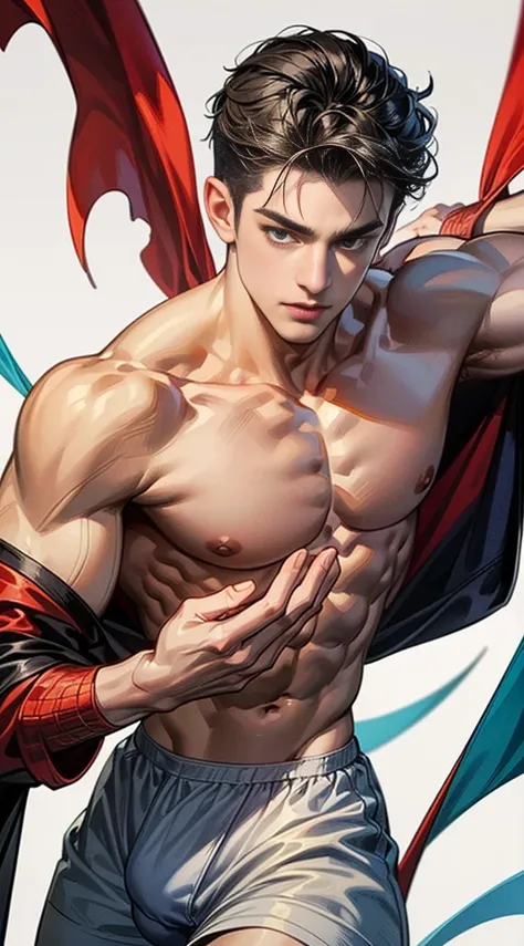 (masterpiece best quality 8k ultra-detailed:1.5) ultra realistic, solo standing male, muscular handsome (((perfect face,perfect eyes))) ((topless)) (undercut), anime style, illustration, (((underwear, big bulge))), realistic shade, sharp, detailed beautifu...