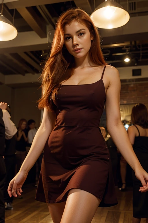 beautiful ginger girl in the club with a dress