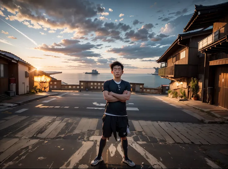 A man is standing in the street of Japan