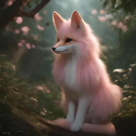 gremlin, like a fox, petite girl, big breastes, Huge eyes, large ears, big carrot in paws, white and pink fur, short tail, pink wool coat, The clothes, Best Quality, Masterpiece, in style of dark fantasy art, 真实感, Realism, Sovp, tmasterpiece, Brad Jongsan ...