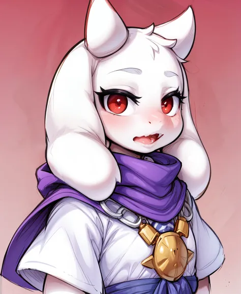 best quality, furry, animal nose, goat anthro, toriel,  wide open mouth, , red eyes, young, small toriel