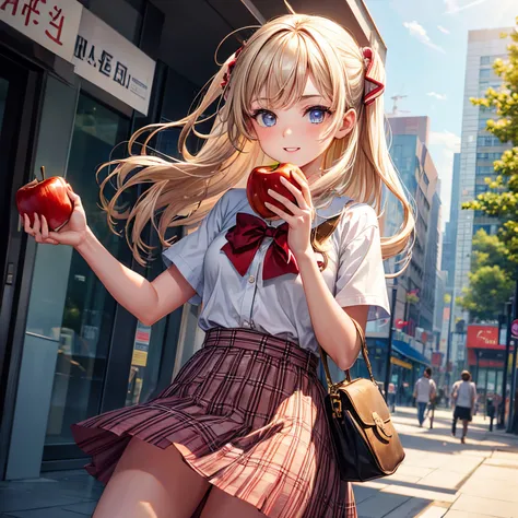 A girl holding apple in both hands