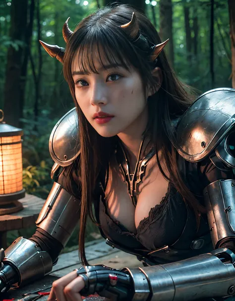 (1 Mechanical Girl)、top-quality、​masterpiece、超A high resolution、(Photorealsitic:1.4)、Raw photo、女の子1人、Fight mutants、glowy skin、(((1 Mechanical Girl)))、（Red Metal Bodysuit）、(Fight goblings、ogre、Fierce battle with orcs),（Fight fiercely against aliens）、Fight f...