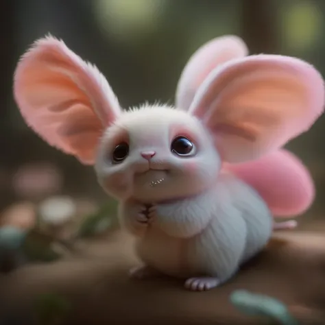 on it is a small white animal with pink wings, adorable digital painting, Cute forest creature, Cute little creature, cute detailed digital art, cute 3 d render, Cute creature, Cute Mouse Pokémon, Cute digital art, fantasy matte painting，Cute, Render monke...