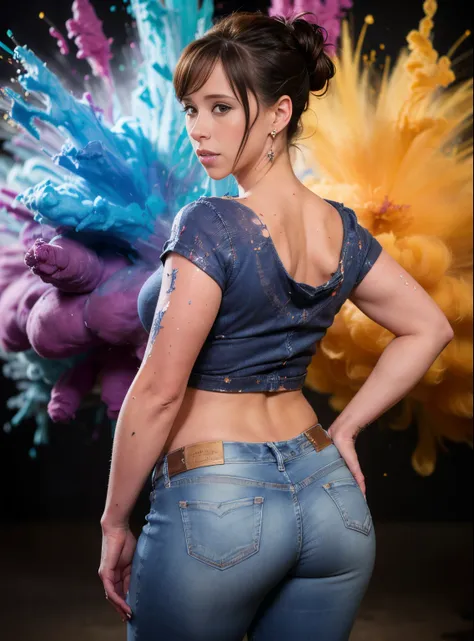 (((jnnfrlv, jennifer love hewitt, jaqueta jeans, camiseta branca, denim jeans pants, sexy, obra-prima, 4k,bigfaketits))), foto d...