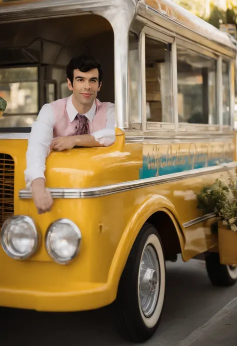 A photo of a colorful vintage ice cream truck,Nathan for You,In “Nathan for You,” Nathan Fielder portrays a character of the same name, marked by his plain, somewhat awkward appearance: often seen in a grey suit and tie, with his hair neatly combed and a p...