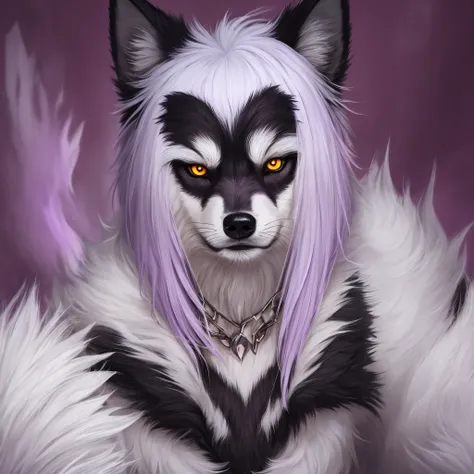 Demon wolf, white fur violet eyes, long lashes --auto --s2