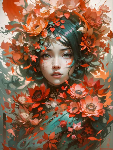 official art, unity 8k wallpaper, ultra detailed, beautiful and aesthetic, masterpiece, best quality, (zentangle, mandala, tangle, entangle), (fractal art:1.3) , 1girl, red flowers,  extremely detailed, dynamic angle, cowboyshot, the most beautiful form of...