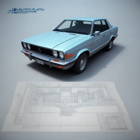 Low poly car side view blueprint