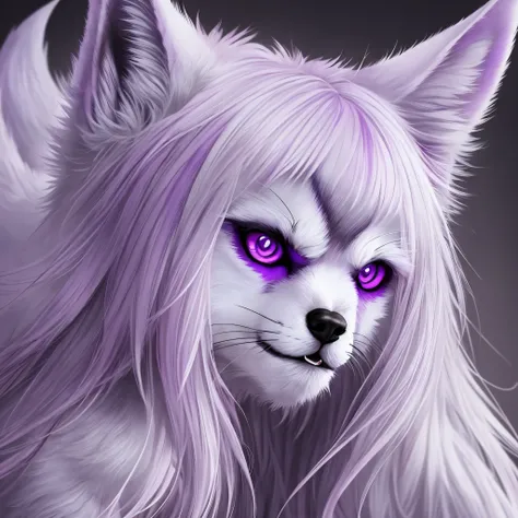 Demon wolf, white fur violet eyes, long lashes --auto --s2