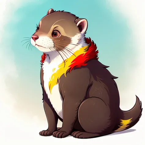 Otter fursona with red, yellow and blue markings