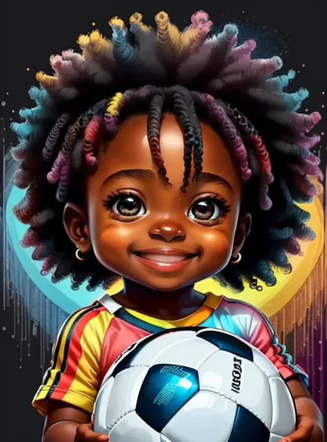 (cute black baby girl with a soccer ball smiling),(melhor pose),(best angle), (better expression), Eduardo Kobra acolchoamento ,multidimensional geometric wall PORTRAIT, arte, Chibi,
Yang08k, lindo, Colouring,
Primary works, qualidade superior, melhor qual...