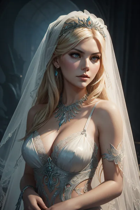 Elisha Cuthbert, mermaid veil bride sexy clothes, character portrait, 4 9 9 0 s, long hair, intricate, elegant, highly detailed, digital painting, artstation, concept art, smooth, sharp focus, illustration, art by wlop, charlie bowater and alexandra fomina...