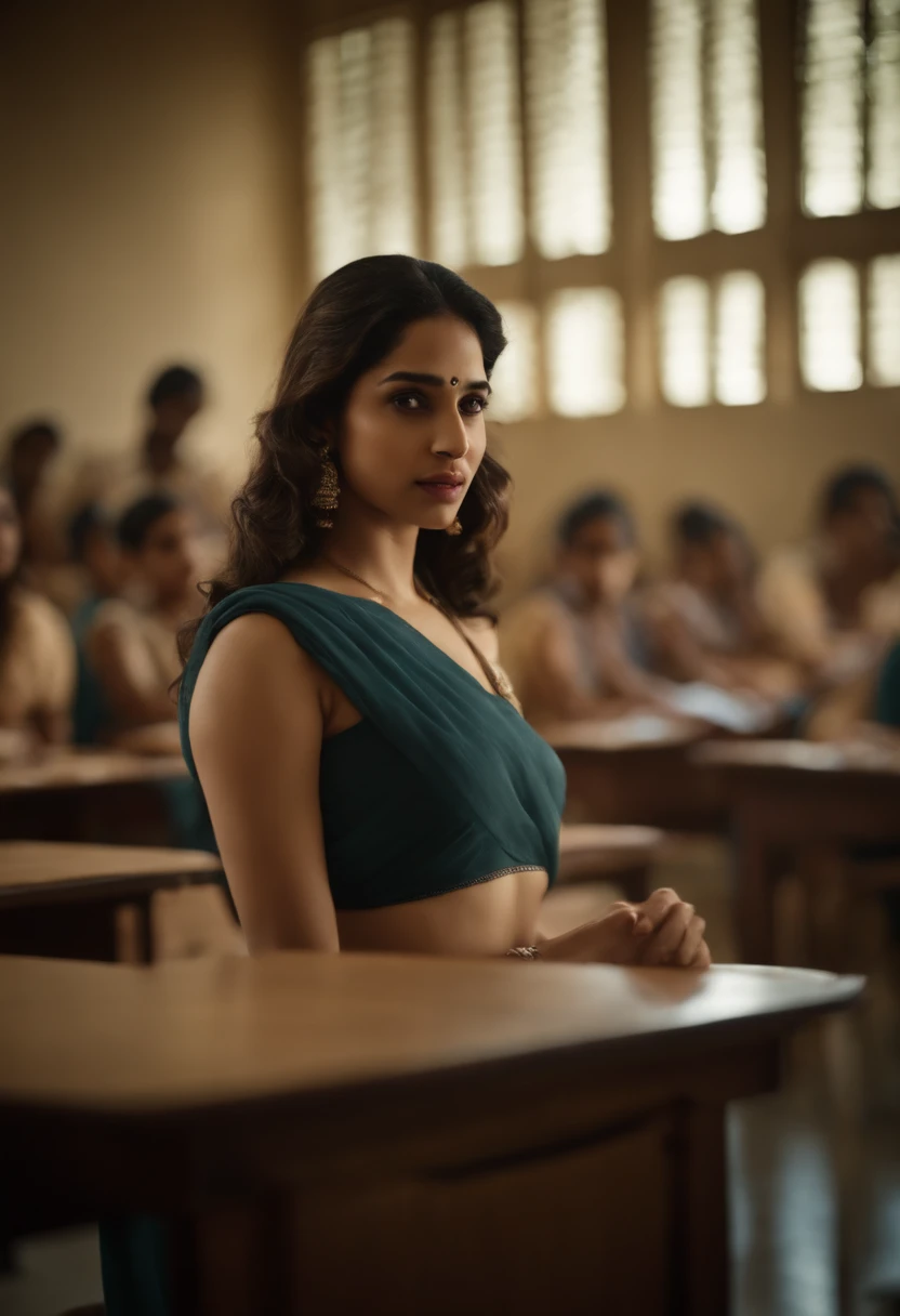 Fully naked girl, looking exactly like tamanna Bhatia, teaching in a busy class room.