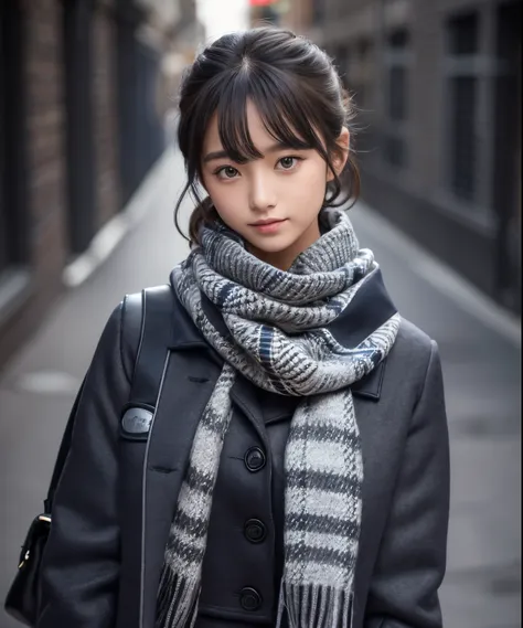 BREAK (dark navy theme:1.3), (Wearing a dark navy duffel coat over your school uniform、Only the hem of the skirt is exposed:1.4), (Black and white plaid pleated skirt:1.1), ((Dark brown pantyhose, lowfers):1.2), 
BREAK (gray theme:1.3), (gray plaid knit sc...