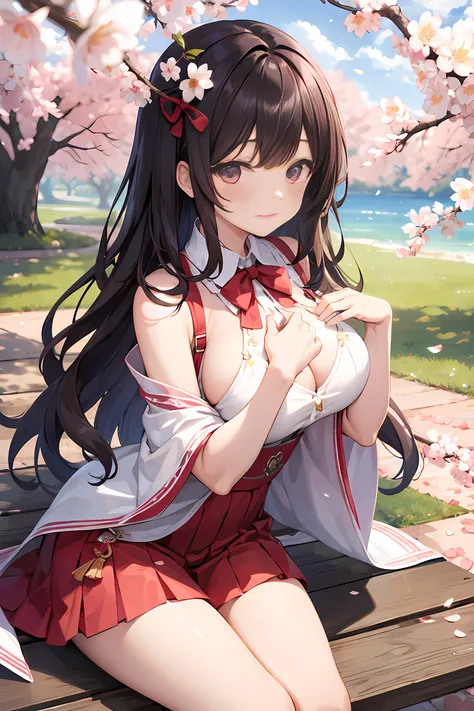 (tmasterpiece), Best quality, A high resolution, The content is very detailed, detailedbackground, perfect litthing, external, 1 busty girl, Sakura blossoms