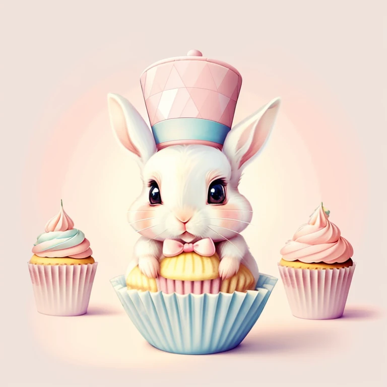 (cute baby rabbit with a pink top hat and cupcakes), Munchkin ,Geometric multidimensional wall portrait, livro de arte, Tchibi,
Yang08k, Beautiful, Colouring,
Obras, of the highest quality, best quality, Arte Oficial, Beautiful and Aesthetic,