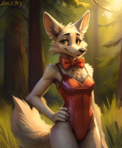 mangle_(fnaf), manglefnaf, furry female, anthro, fox girl, bowtie, standing, cute pose, hand on hip, portrait, tranquil, solo, (...