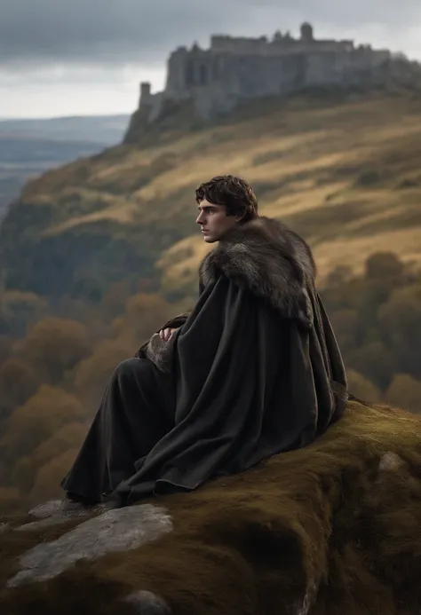 The image is of Bran sitting at the top of the Eyrie, overlooking the breathtaking scenery of the Vale.,A Song of Ice and Fire series,Bran Stark, a central character in “Game of Thrones,” initially appears as a young boy with a curious and adventurous spir...