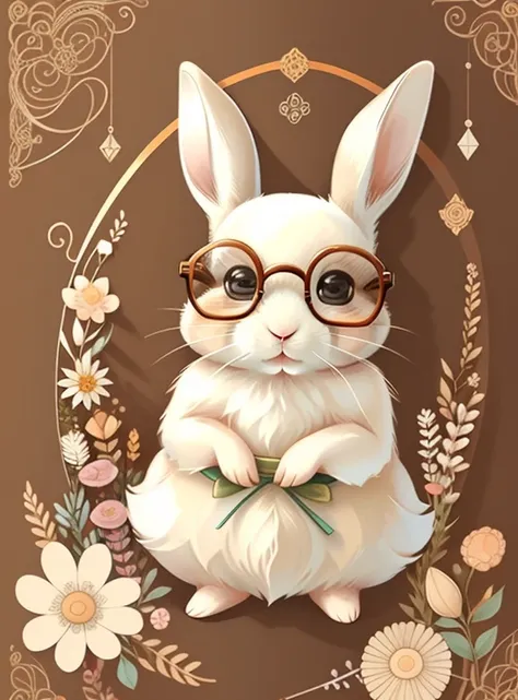 (cute brown and white baby rabbit with glasses and flowers), Munchkin ,Geometric multidimensional wall portrait, livro de arte, Tchibi,
Yang08k, Beautiful, Colouring,
Obras, of the highest quality, best quality, Arte Oficial, Beautiful and Aesthetic,