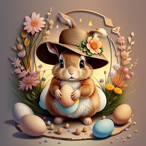 (cute brown baby rabbit with hat, colour eggs and flowers), Munchkin ,Geometric multidimensional wall portrait, livro de arte, Tchibi,
Yang08k, Beautiful, Colouring,
Obras, of the highest quality, best quality, Arte Oficial, Beautiful and Aesthetic,