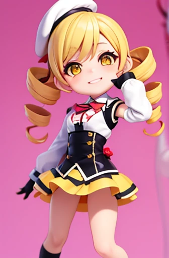 rendered,Cute Baby Chibi Anime,（（（Super masterpiece、top-quality、ultra - detailed、1 girl in、tchibi：1.5）））、fashion chibi muste piece, Best Quality, 1girl in, (Mami Tomoe), Blonde hair, Drill Hair, twin drills, (Yellow eyes:1.2), Brown gloves, corsets, Detach...